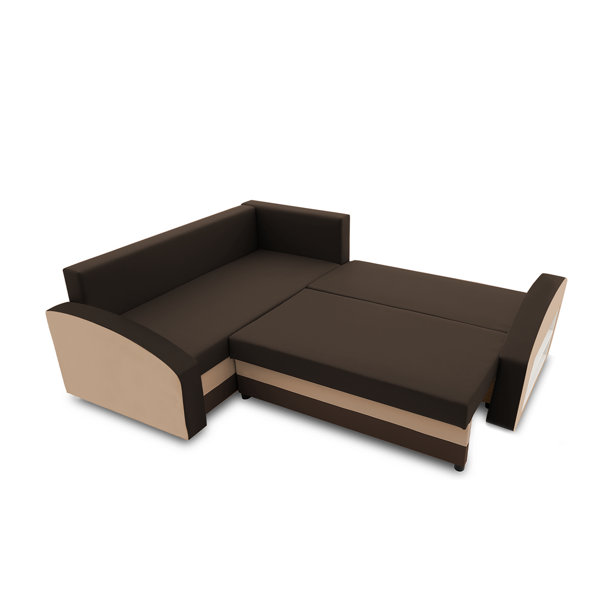 Narożnik GRANDE PÓŁKA , Rodzaj tkaniny - I grupa, Wypełnienie - Sprężynowe, Strona - LEWA, Dodatki - Półka w prawym podłokietniku, Kolor - BRĄZ + CAPP