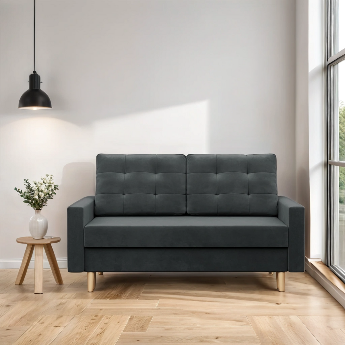 Sofa BLANK , Rodzaj tkaniny - II grupa, Wypełnienie - Sprężynowe, Kolor -  CIEMNY SZARY