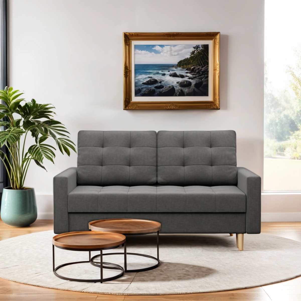 Sofa ELMA , Wypełnienie - Piankowe, Kolor - CIEMNY SZARY