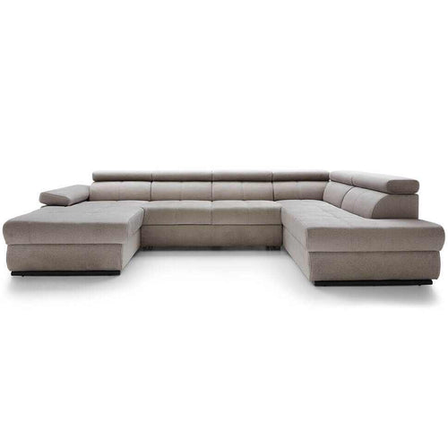 Corner sofa LIZBONA III PUSZMAN in pet-friendly fabric with bed function, storage containers, adjustable headrests, and durable springs for comfort.