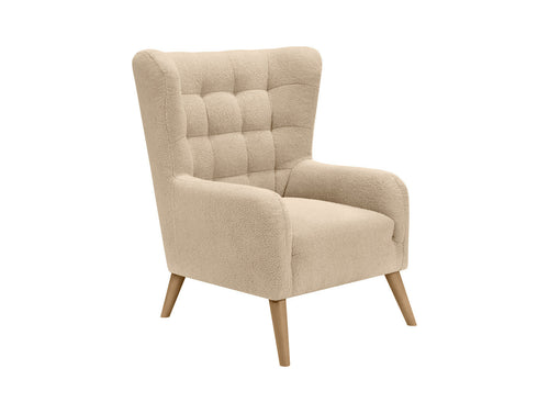 Casey Es Quilted Armchair with tall backrest, hardwood legs, wave spring seat, and decorative quilting in Lambi 06 fabric