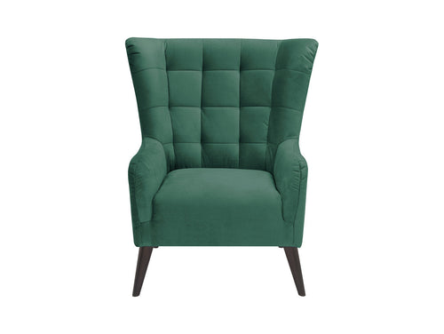 Casey Quilted Armchair with high back, sinuous spring seat, and hardwood legs in modern living room